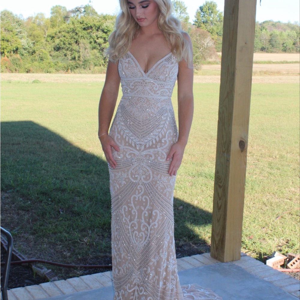 Beige & White Prom Dress